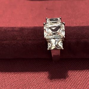 Three Large Emerald-Cut Setting CZ Ring.